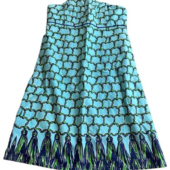 Lilly Pulitzer Women’s 2 Bowen Strapless Mini Dress Blue Green Macrame‎ Print - Picture 2 of 8